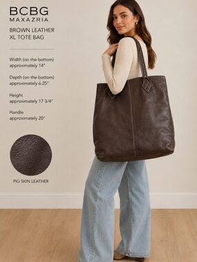BCBGMaxAzria Dark Brown Leather XL Tote With Pouch